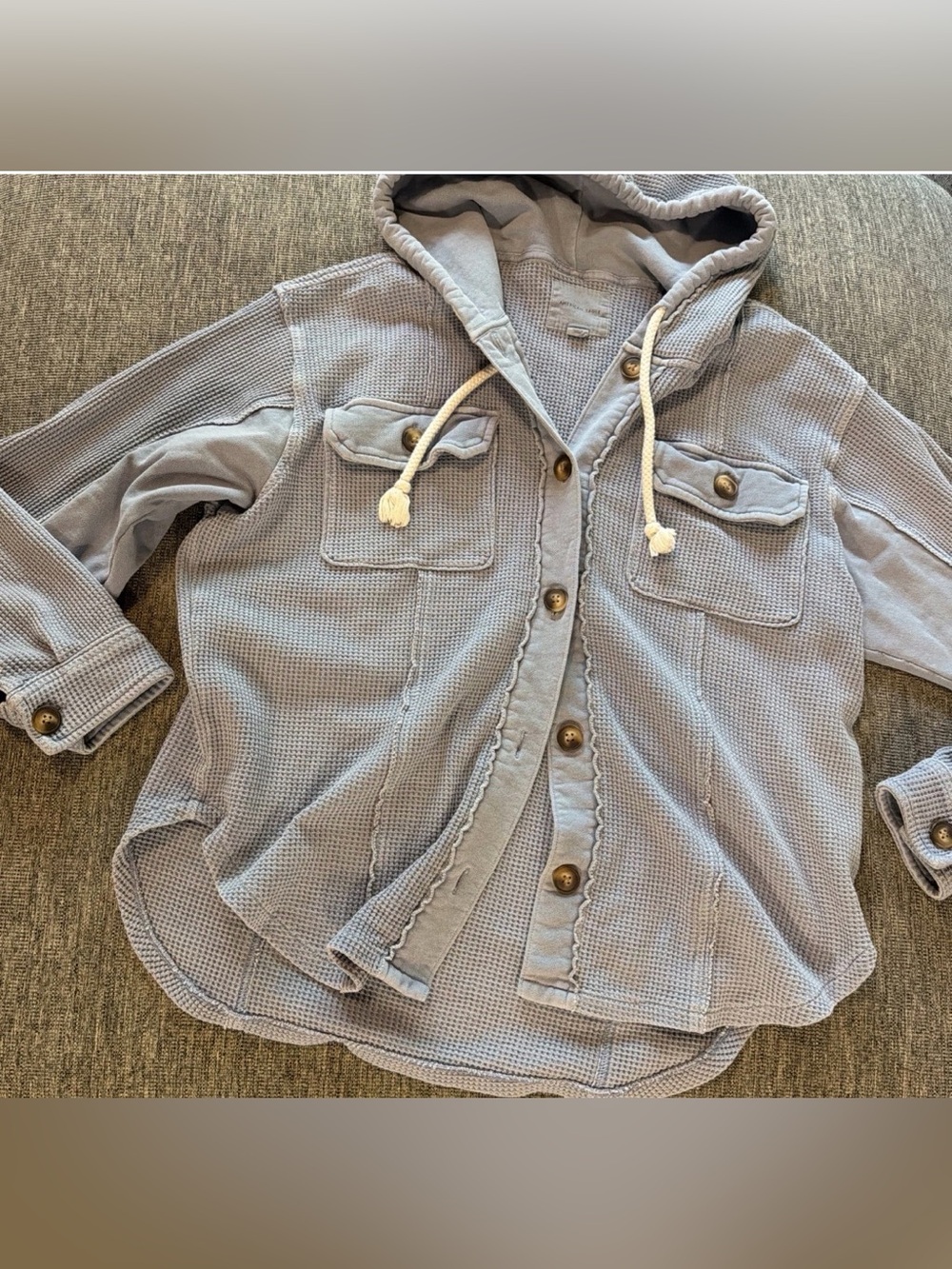American Eagle Womens Light Blue Thermal Button Up Hoodie Sz Medium